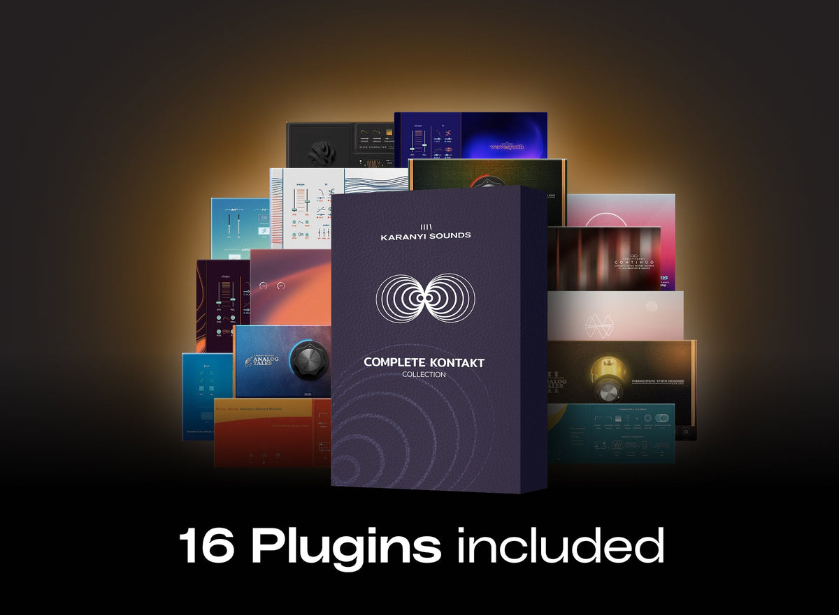 Karanyi Sounds Complete Kontakt Suite badge artwork, a kontakt bundle covering synths, cinematic instruments and wavetables for film and ambient scoring