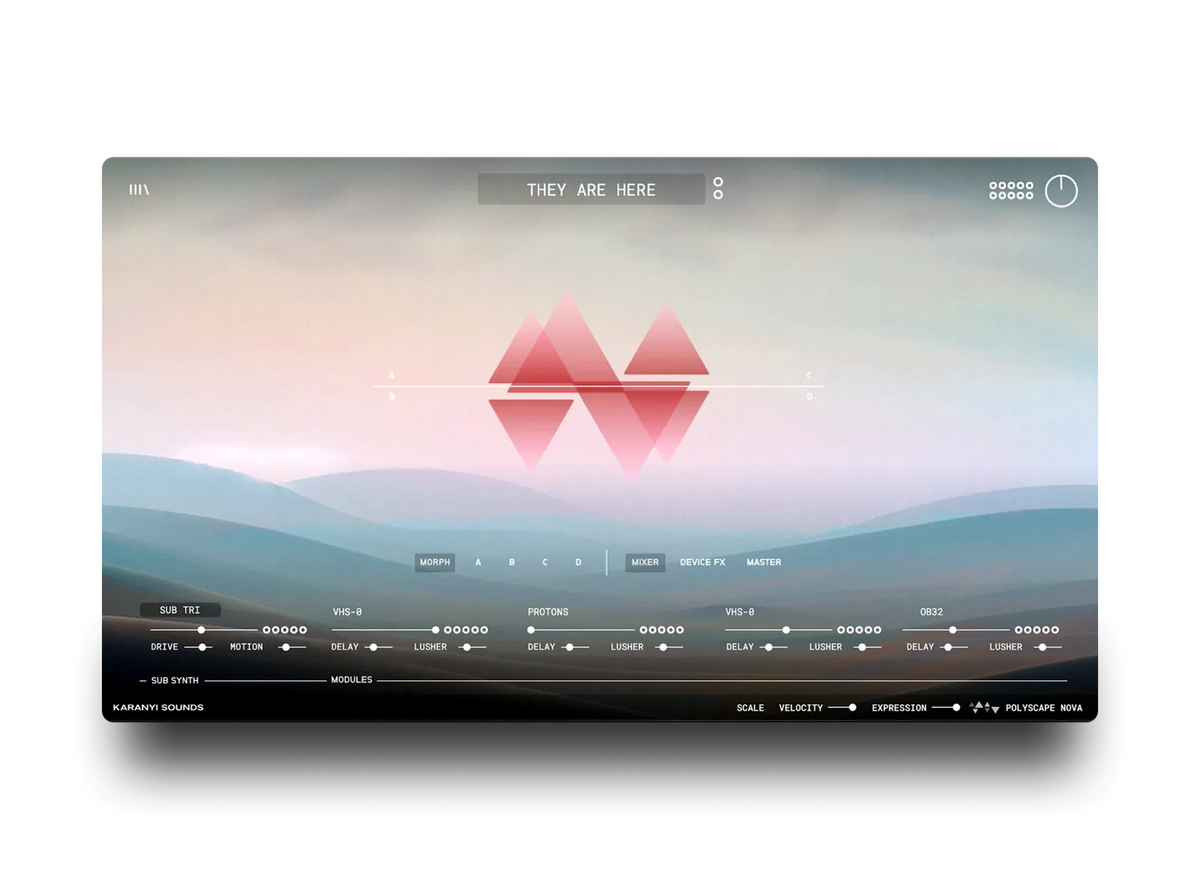 Polyscape Nova plugin interface used to build an evolving pad from string instruments