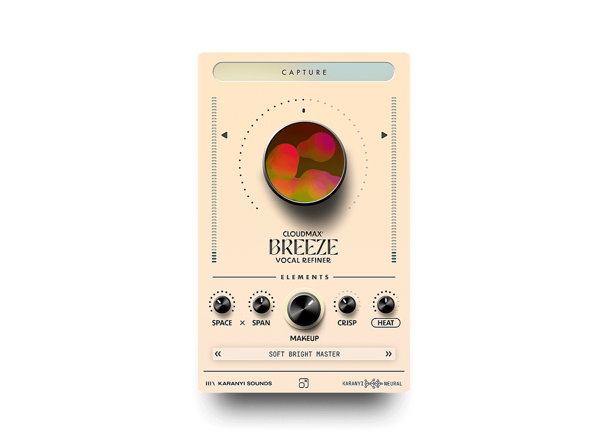 Cloudmax Breeze neural vocal processing plugin interface, a top pick for the best vocal plugin for home producers