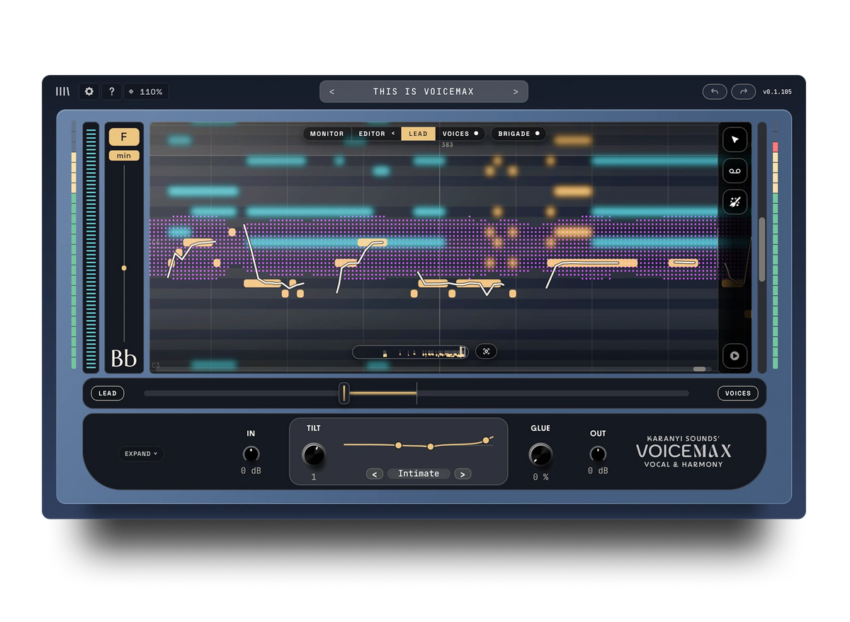 Voicemax vocal tune and harmony plugin, Lead Editor view