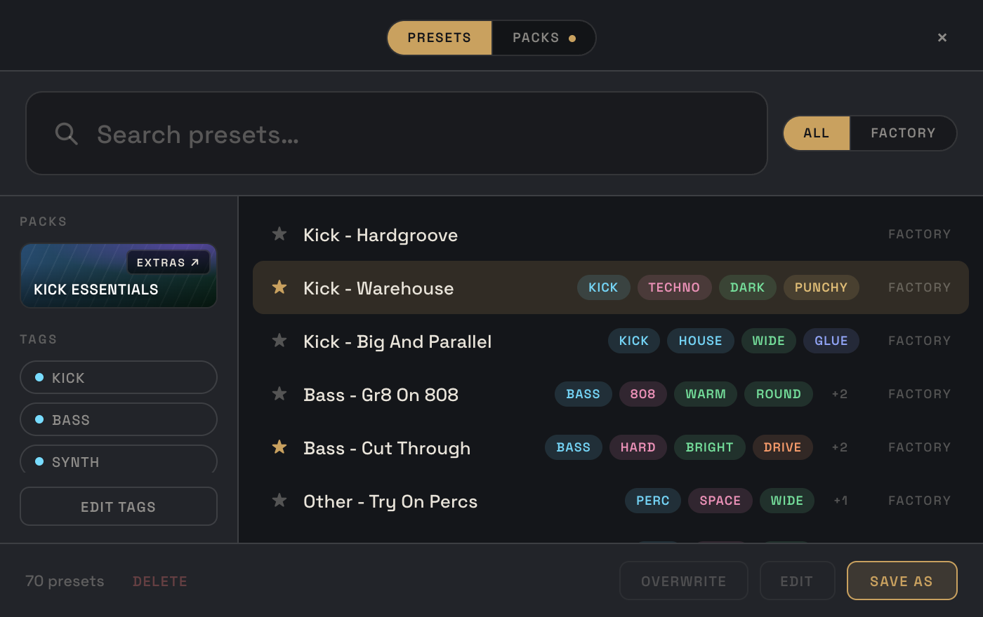 The new MK2 preset browser
